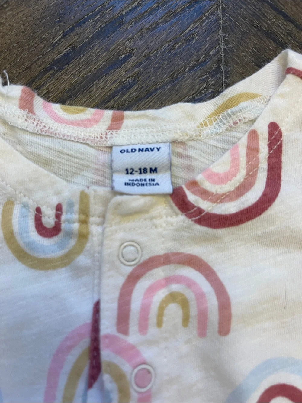 Old Navy Cream Baby Romper with Pink, Mustard & Blue Rainbow Print
